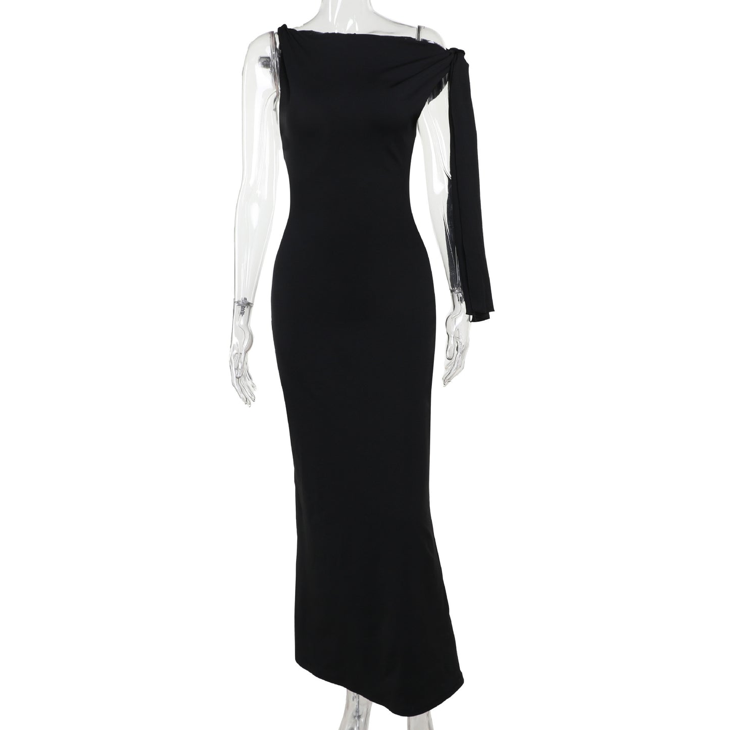 One Shoulder Ribbon Long Dress INS Fashion Slim Sleeveless Dresses