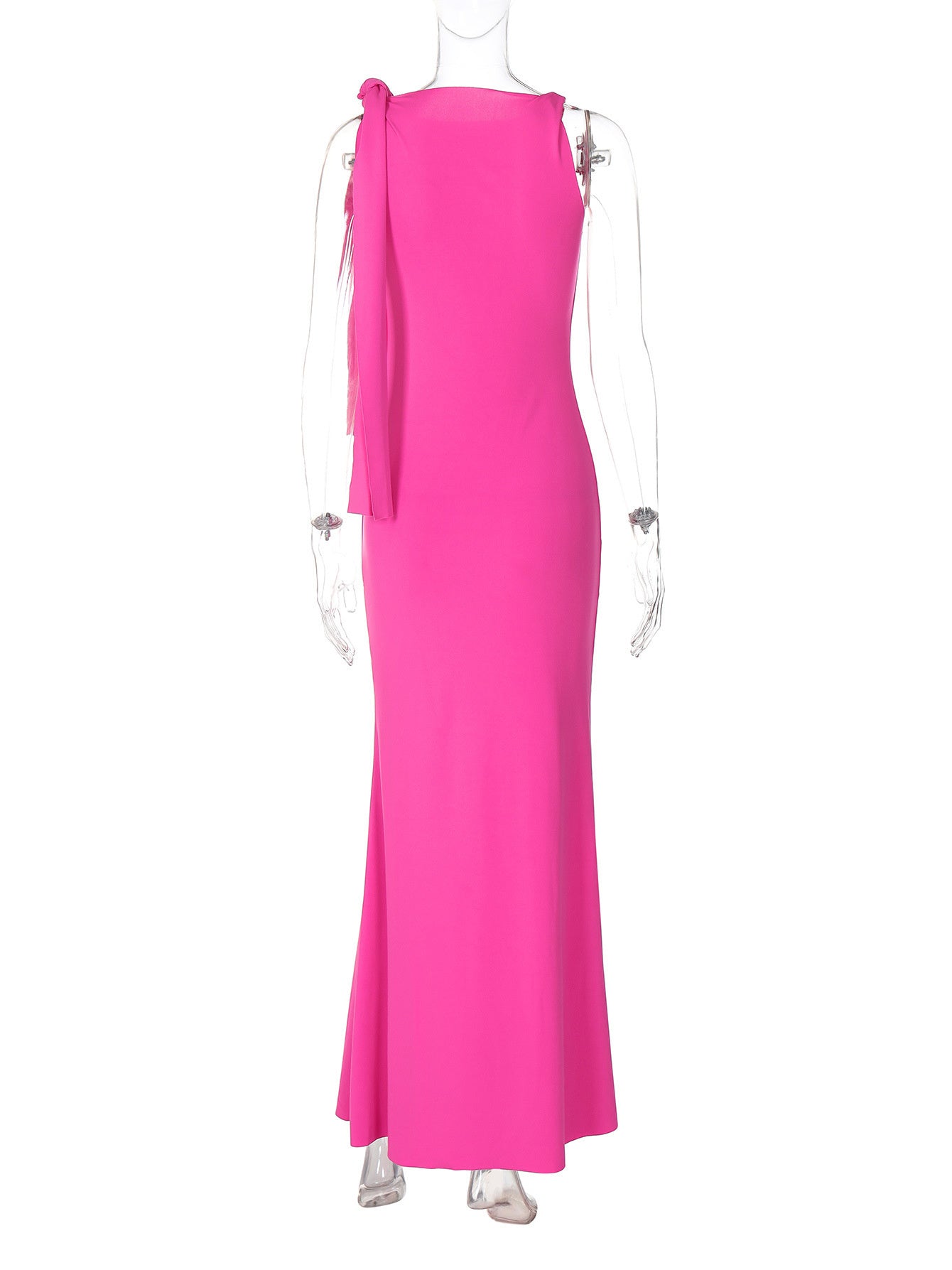 One Shoulder Ribbon Long Dress INS Fashion Slim Sleeveless Dresses