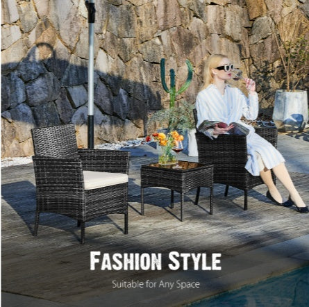 Patio Furniture Set 4 Pieces, Outdoor Furniture With Glass Table, Weaving Wicker Rattan Patio Chairs For Garden, Terrace, Porch, Lawns