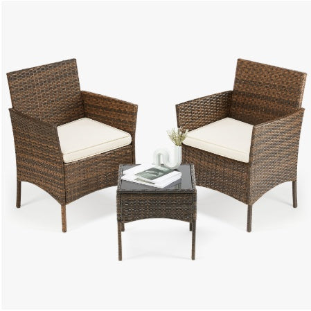 Patio Furniture Set 4 Pieces, Outdoor Furniture With Glass Table, Weaving Wicker Rattan Patio Chairs For Garden, Terrace, Porch, Lawns