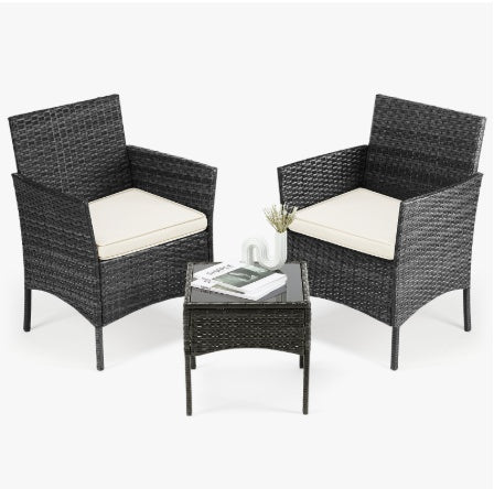 Patio Furniture Set 4 Pieces, Outdoor Furniture With Glass Table, Weaving Wicker Rattan Patio Chairs For Garden, Terrace, Porch, Lawns