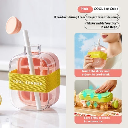 One-Click Molding Cooling Cup,Instant Ice Maker,Zero-Contact Design,Straw Included,Curling Mold,Portable & Stylish Chilled Drink