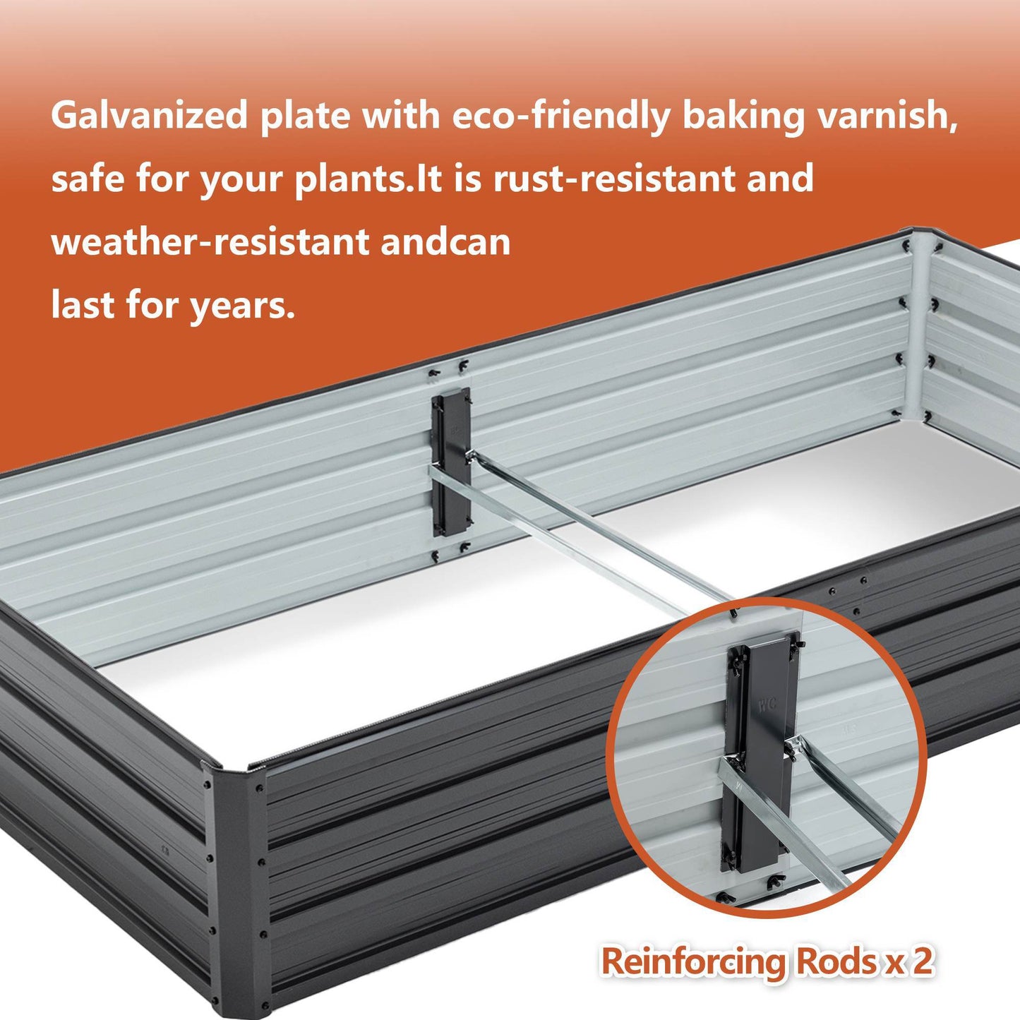 Outdoor Galvanized Raised Garden Bed Kit, Black Rectangle Planter For Vegetables, Fruits, And Herbs