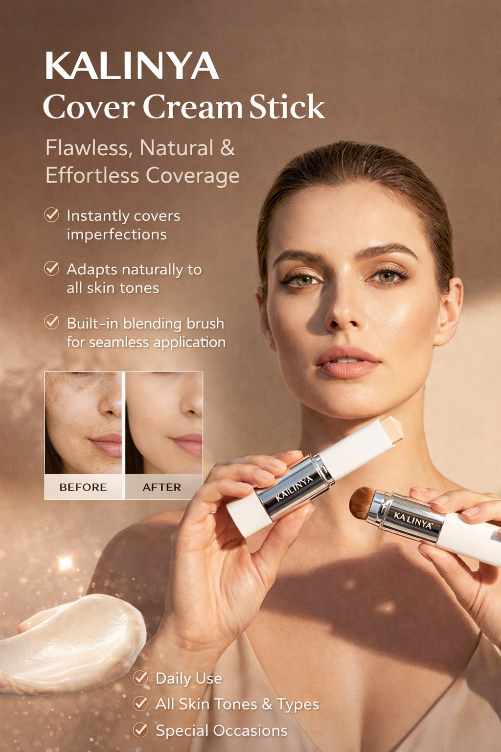 𝐅𝐥𝐚𝐰𝐥𝐞𝐬𝐬 𝐒𝐤𝐢𝐧 𝐈𝐧 𝐒𝐞𝐜𝐨𝐧𝐝𝐬 ✨ 𝟐-𝐢𝐧-𝟏 𝐂𝐨𝐥𝐨𝐫-𝐂𝐡𝐚𝐧𝐠𝐢𝐧𝐠 𝐅𝐨𝐮𝐧𝐝𝐚𝐭𝐢𝐨𝐧 𝐒𝐭𝐢𝐜𝐤 𝐖𝐢𝐭𝐡 𝐁𝐫𝐮𝐬𝐡